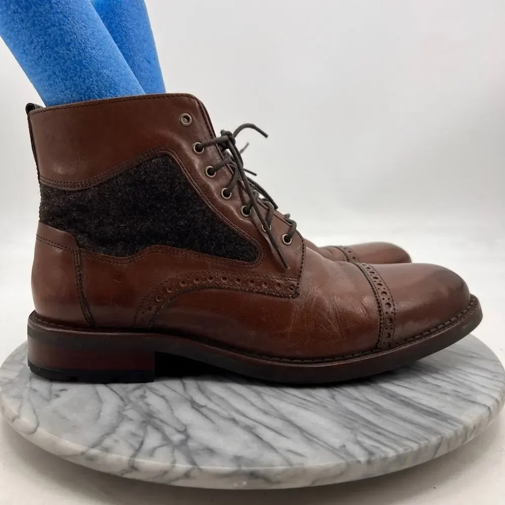 Johnston‎ & Murphy Mens Boots 9.5 Mahogany Fullerton Cap Toe Side Zip Block Heel